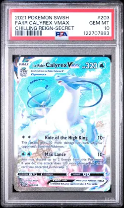 2021 POKEMON SWSH CHILLING REIGN SECRET FULL ART/ICE RIDER CALYREX VMAX PSA 10 - Image 1