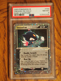 Pokemon 2003 Ruby Sapphire Sneasel EX ultra rare holo card, PSA 8 - Image 1