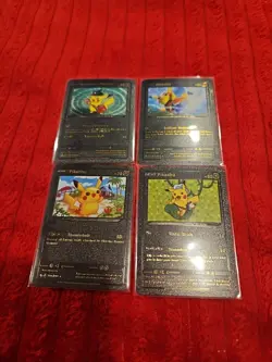 Pikachu LOT of 4 Black Foil Vinyl Fan Art Textured Collector Cards Card MINT - Image 1