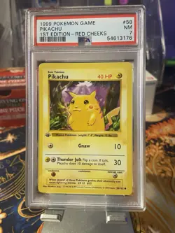 1999 POKEMON BASE SET 1ST EDITION-RED CHEEKS #58 PIKACHU PSA 7 - Image 1