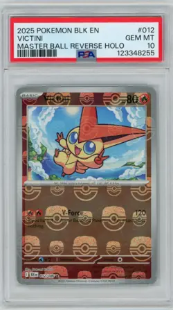 2025 Pokemon Black Bolt Victini 012/086 Master Ball Reverse Holo PSA 10 - Image 1