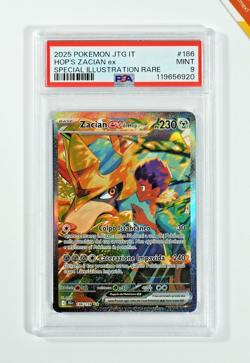 Pokemon PSA 9 Hop's Zacian Ex #186 JTG Special illustration Rare 2025 Italiano - Image 1