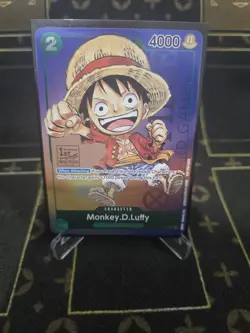 One Piece Card Game Monkey D Luffy P-037 1st Anniversary Stamp English NM - Image 1