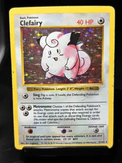 1999 Pokemon Clefairy 005/102 Base Set Shadowless Holo MP/HP - Image 1