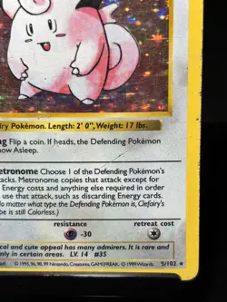1999 Pokemon Clefairy 005/102 Base Set Shadowless Holo MP/HP - Image 3