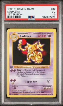 PSA 3 Kadabra 1st Edition 32/102 Base Set Pokemon Card 1999 - Image 1