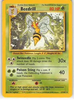 Beedrill 17/102 Rare Base Set Pokemon LP - Image 1