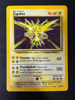 Pokemon Base set Holo Rare Zapdos #16/102 (LP) - WoTC - Vintage TCG - 1999 - Image 1
