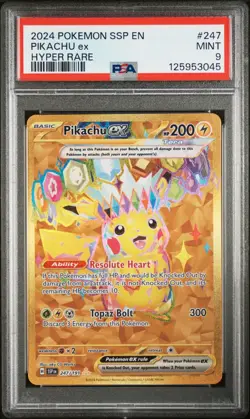 2024 POKEMON SV SURGING SPARKS PIKACHU EX 247/191 FULL ART HYPER RARE PSA 9 MINT - Image 1