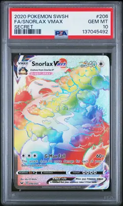 2020 POKEMON SWORD & SHIELD SECRET #206 FULL ART/SNORLAX VMAX PSA 10 - Image 1