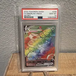 2020 POKEMON SWORD & SHIELD SECRET #206 FULL ART/SNORLAX VMAX PSA 10 - Image 1