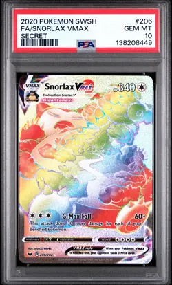 2020 POKEMON SWORD & SHIELD SECRET #206 FULL ART/SNORLAX VMAX PSA 10 - Image 1