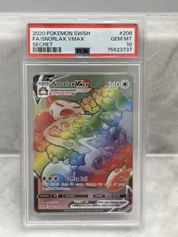2020 POKEMON SWORD & SHIELD SECRET #206 FULL ART/SNORLAX VMAX PSA 10 - Image 1