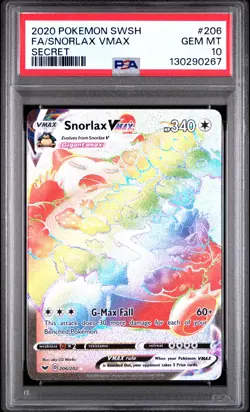2020 POKEMON SWORD & SHIELD SECRET #206 FULL ART/SNORLAX VMAX PSA 10 - Image 1