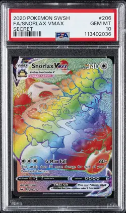 2020 POKEMON SWORD & SHIELD SECRET #206 FULL ART/SNORLAX VMAX PSA 10 - Image 1
