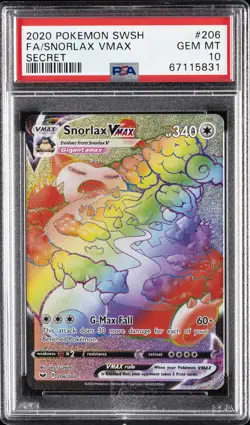 2020 POKEMON SWORD & SHIELD SECRET #206 FULL ART/SNORLAX VMAX PSA 10 - Image 1
