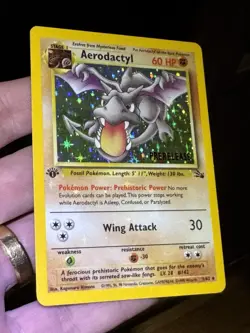 Aerodactyl 1/62 Prerelease 1st Edition Heavy Holo Bleed 1999 Pokemon Card TCG LP - Image 1