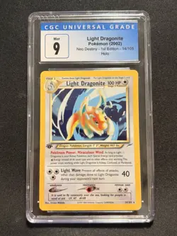 Pokemon Neo Destiny 1st Edition Light Dragonite Holo Card 14/105 CGC 9 - Image 1