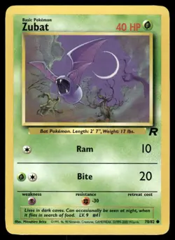 Pokemon Cards Zubat 70/82 UNLIMITED Team Rocket WOTC Common NM - Image 1