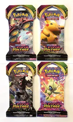 POKEMON SWSH04 VIVID VOLTAGE 4X SLEEVED BOOSTER PACKS ALL ART PIKACHU U 😺 - Image 1