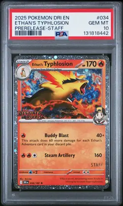 2025 POKEMON DRI EN-DESTINED RIVALS PRERELEASE-STAFF ETHAN'S TYPHLOSION PSA 10 - Image 1
