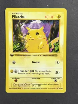 Pokemon Base Set Pikachu 58/102 - Common 1st Edition Shadowless LP-NM - Image 1