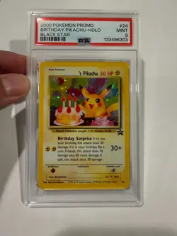 Pokemon - Happy Birthday Pikachu Black Star Promo 24 PSA 9 English Original Holo - Image 3