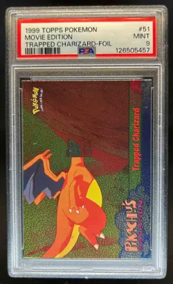 1999 Topps Pokemon the First Movie Trapped Charizard Foil (Black Logo) #51 PSA 9 - Image 1