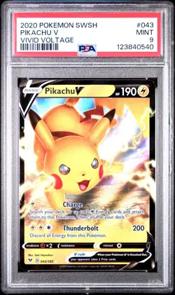 PSA 9 MINT Pikachu V Pokemon Vivid Voltage 2020 043/185 - Image 1