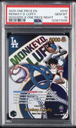 2025 ONE PIECE PROMOS DODGERS X ONE PIECE NIGHT #010 MONKEY D. LUFFY PSA 10 - Image 1