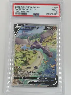2022 POKEMON SWORD & SHIELD LOST ORIGIN #180 FULL ART/AERODACTYL V PSA 9 - Image 1