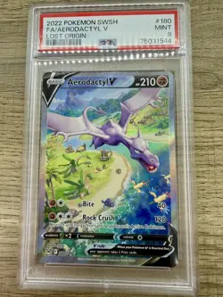 2022 POKEMON AERODACTYL V ** PSA 9 ** - SWORD & SHIELD LOST ORIGIN #180 FULL ART - Image 1