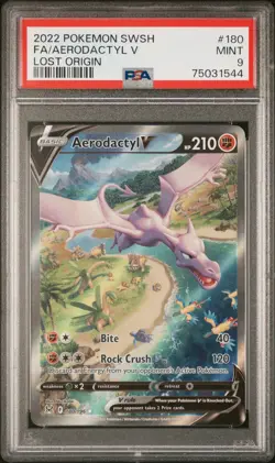 2022 POKEMON AERODACTYL V ** PSA 9 ** - SWORD & SHIELD LOST ORIGIN #180 FULL ART - Image 2