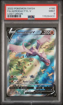 2022 POKEMON SWORD & SHIELD LOST ORIGIN #180 FULL ART/AERODACTYL V PSA 9 - Image 1