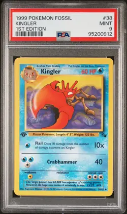 1999 POKEMON FOSSIL 1ST EDITION #38 KINGLER PSA 9 - Image 1