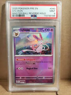 Sylveon Master Ball PSA 9 040 Reverse Holo Prismatic Evolutions Pokemon - Image 1