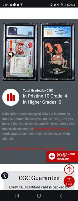 (POP 4) CGC 10 PRISTINE Topps Chrome Pokemon TV Animation Ed Series 2 Krabby - Image 4