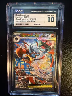 2025 Pokemon Mega Lucario Ex 179/132 Mega Evolutions Grades CGC 10 Gem Mint - Image 1