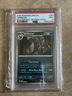2025 POKEMON PRE EN-PRISMATIC EVOLUTIONS MASTER BALL REVERSE HOLO UMBREON PSA 9 - Image 1