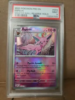 Espeon Master Ball Pattern 033/131 PSA MINT 9 Prismatic Evolutions Holo Pokemon - Image 1