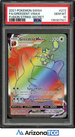 Pokemon 2021 Greedent VMAX 272/264 Rainbow Secret Fusion Strike GEM MT PSA 10 - Image 1