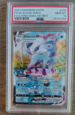 Pokemon Evolving Skies Glaceon VMAX 209/203 Alternate Full Art Card PSA 10 - Image 1