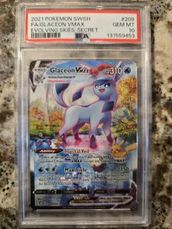 2021 Pokemon Glaceon VMAX SWSH Evolving Skies 209/203 PSA 10 Gem Mint Alt Art - Image 1