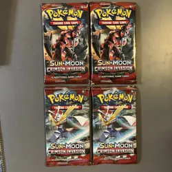 LOT OF (4) Pokemon Sun & Moon Crimson Invasion Booster Pack TCG FACTORY SEALED - Image 1
