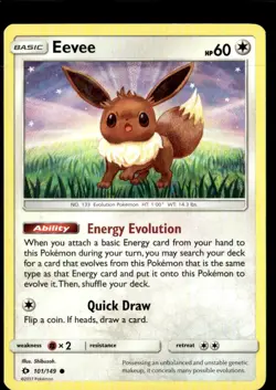 Pokemon Eevee 101/149 Sun Moon Base Set Non Holo Common 5 Card Lot - Image 1