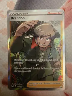 Pokemon TCG Brandon 188/195 Rare Silver Tempest Sword & Shield Trainer Full Art - Image 1