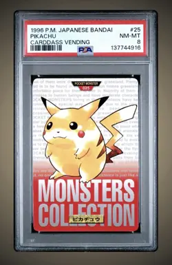 Pikachu #25 Japanese Bandai Carddass Vending Series Red Pokemon (1996) - PSA 8 - Image 1