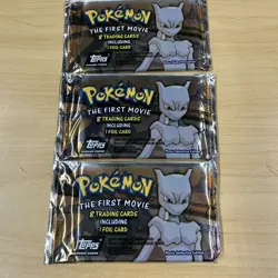 Lot Of 3 Topps Pokemon THE FIRST MOVIE Pack Cards Foil Black Logo Sealed - Image 1
