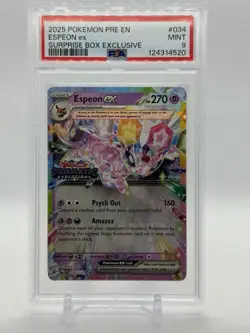 2025 POKEMON PRISMATIC EVOLUTIONS #034 ESPEON EX SURPRISE BOX EXCLUSIVE PSA 9 - Image 2