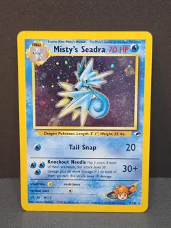 Holo Misty's Seadra Pokemon TCG 9/132 Gym Heroes Unlimited Vintage 2000 WOTC - Image 1